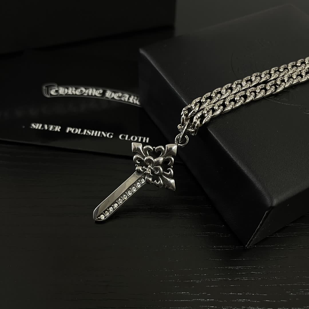 Chrome Hearts Silver Cross Pendant Necklace